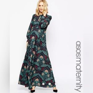 Green Floral ASOS Maternity Caftan Keyhole Dress Size 4